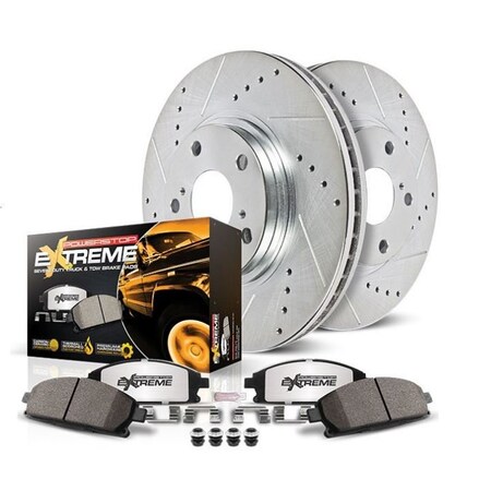 Powerstop Carbon Fiber Ceramic Brake Pads, Cross-Drilled And Slotted Rotor, 14" Diameter K6258-36